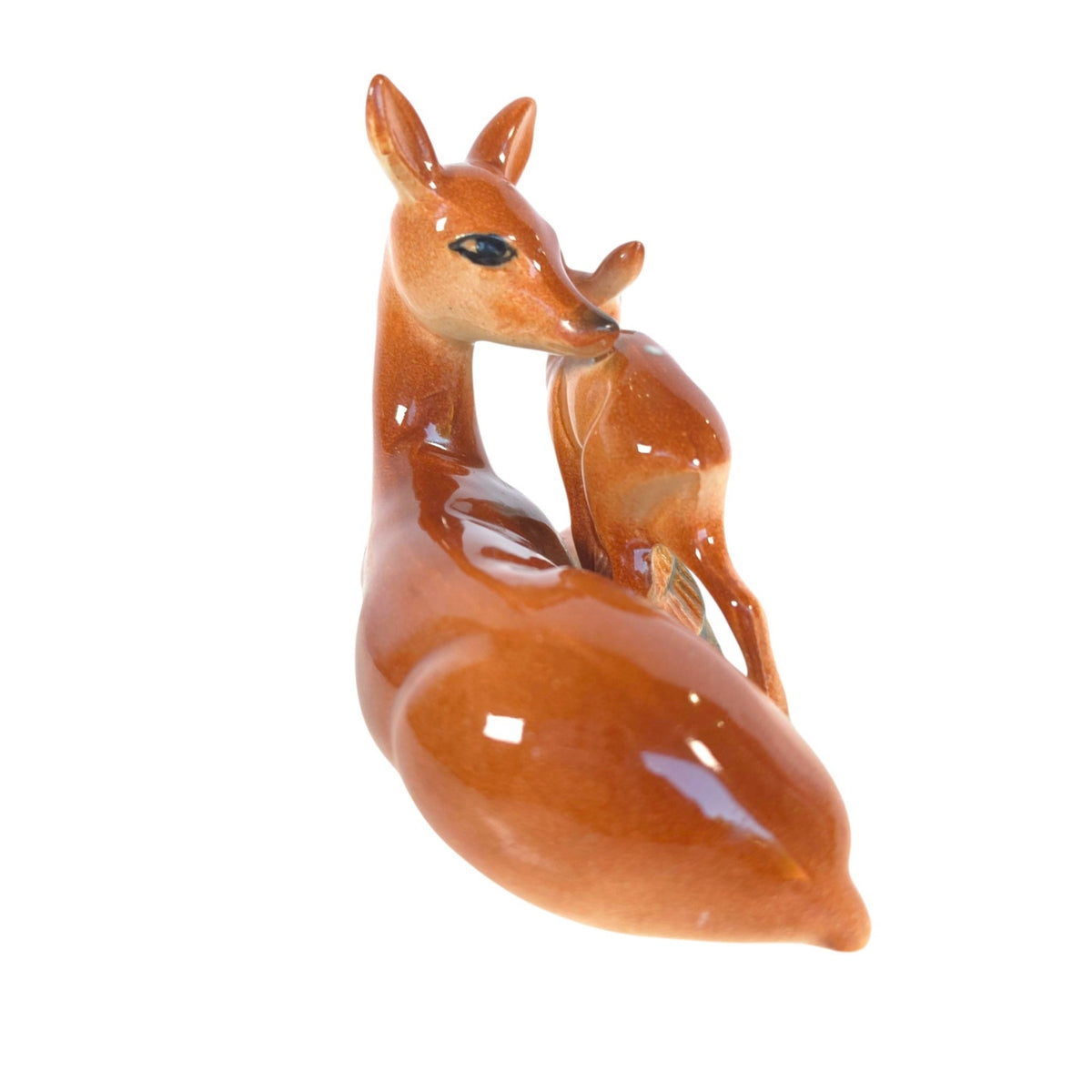 Vintage Ceramic Mother Deer & Spotted Fawn Figurine Doe Baby Woodland 5.75"