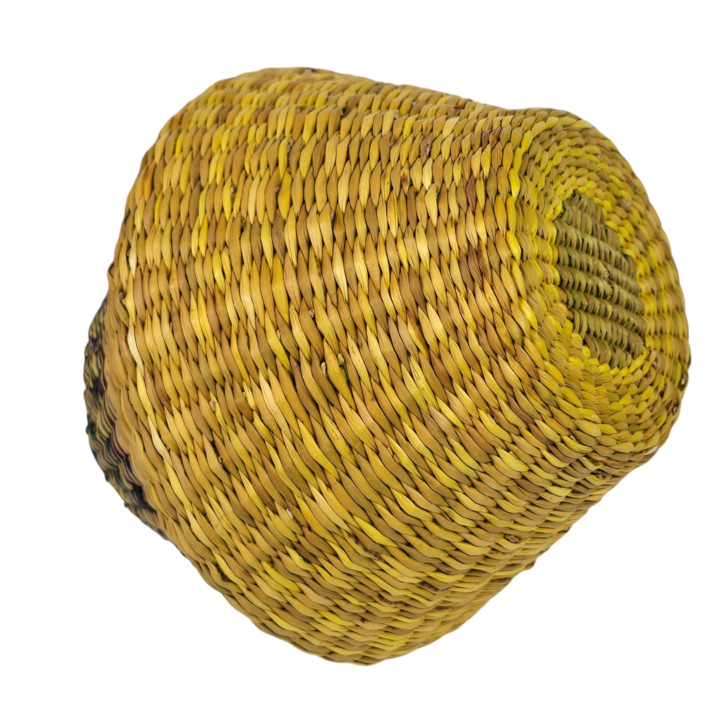 Vintage Woven Seagrass Basket Coiled Boho Yellow Purple Blue Tapered Vase Planter