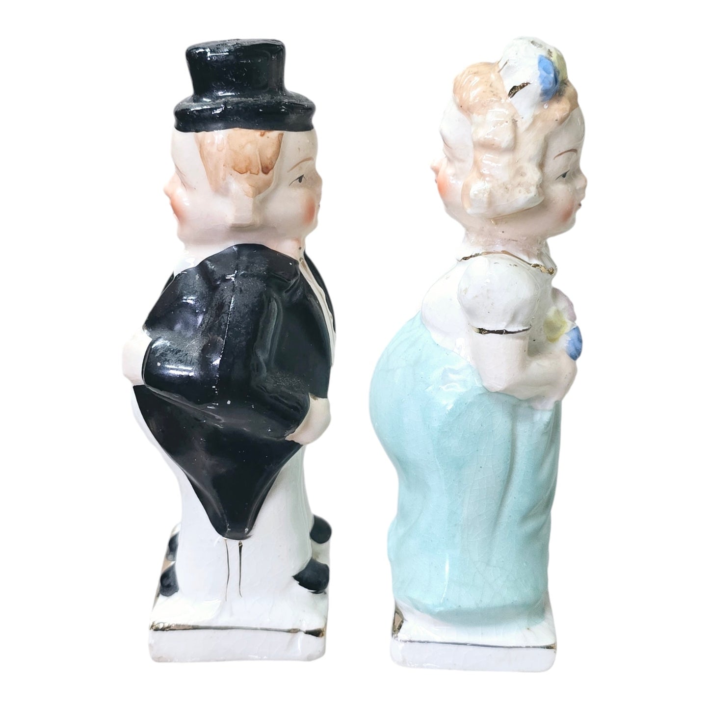 Vintage Before & After Married Couple Salt & Pepper Shakers Double Sided Humor