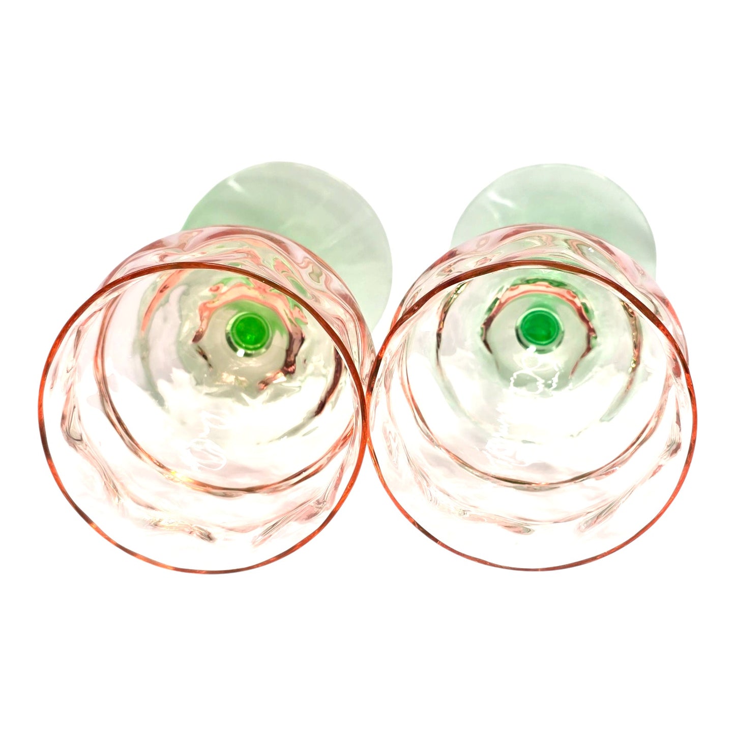 Vtg Tiffin Watermelon Uranium Glass Cocktail Coupes / Champagne Glasses Set of 2