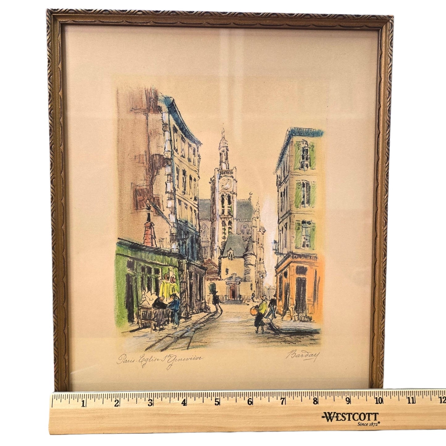 Signed Barday French Artist Lithograph Paris Eglise st Genevieve Paris Scene Vtg