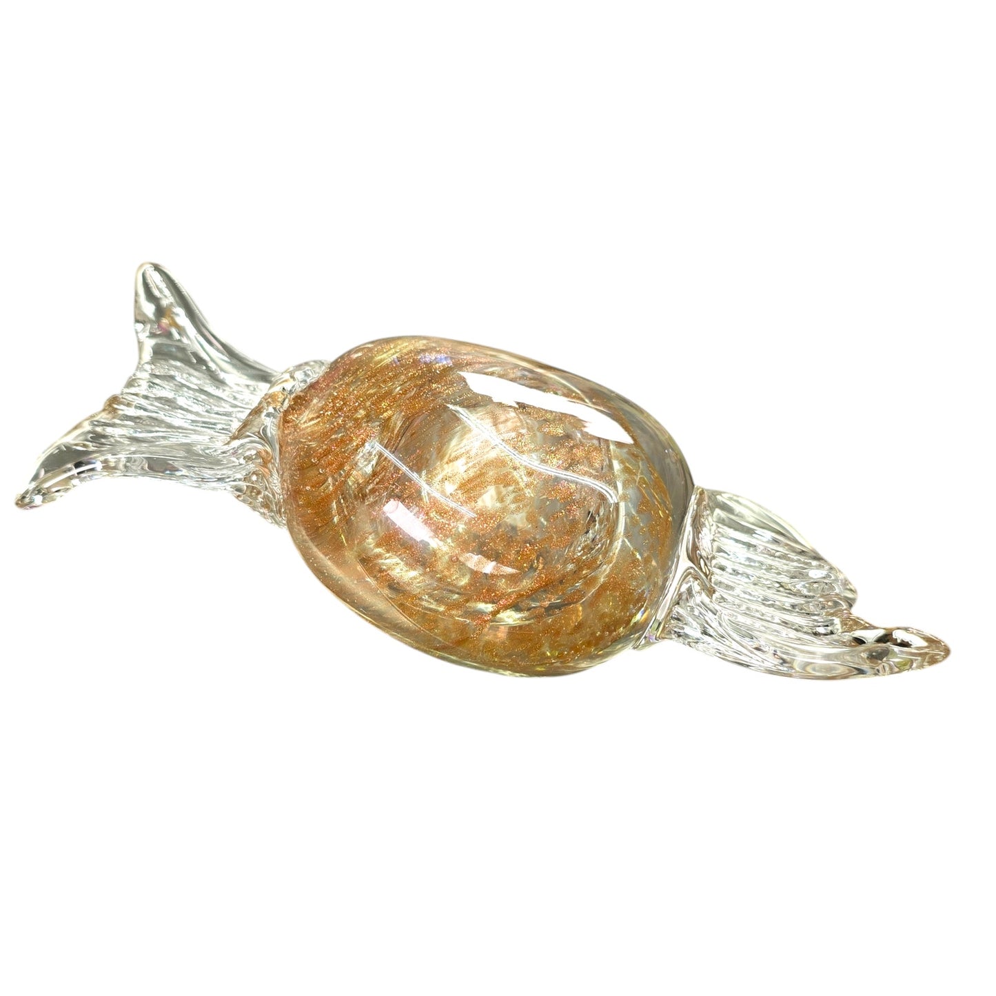 Large Handblown Art Glass Candy Gold Glitter Swirl, Glass Candy Decoration