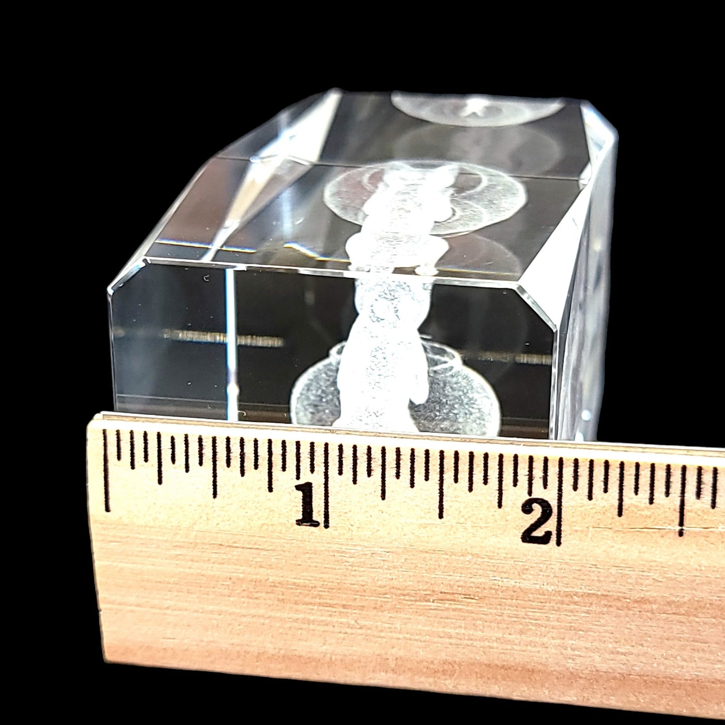 Cat Peering into Gold Fish Bowl 3D Laser Etched Crystal Paperweight in Box 3 x 2 x 2" Original Box