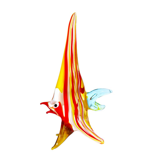 Handblown Red and Yellow Striped Art Glass Angel Fish, Stretch Glass Fish