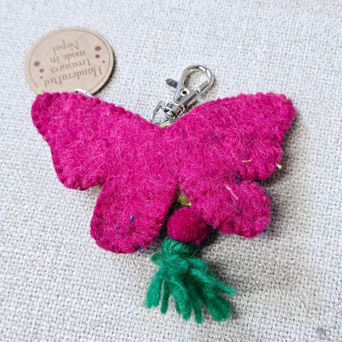 A. Pink Wool Butterfly Purse Charm, Handcrafted in Nepal 2022 Ganz