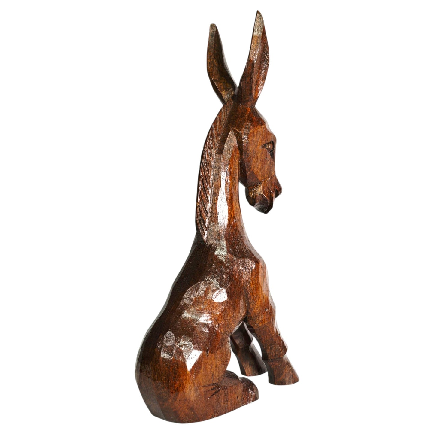 Vintage Carved Wood Donkey Figurine Lacquered Sitting Donkey Mule Burro