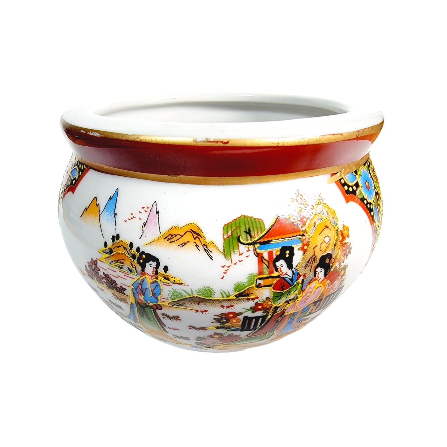 Small Vintage Hand-painted Pot Japanese Geisha, Satsuma Style