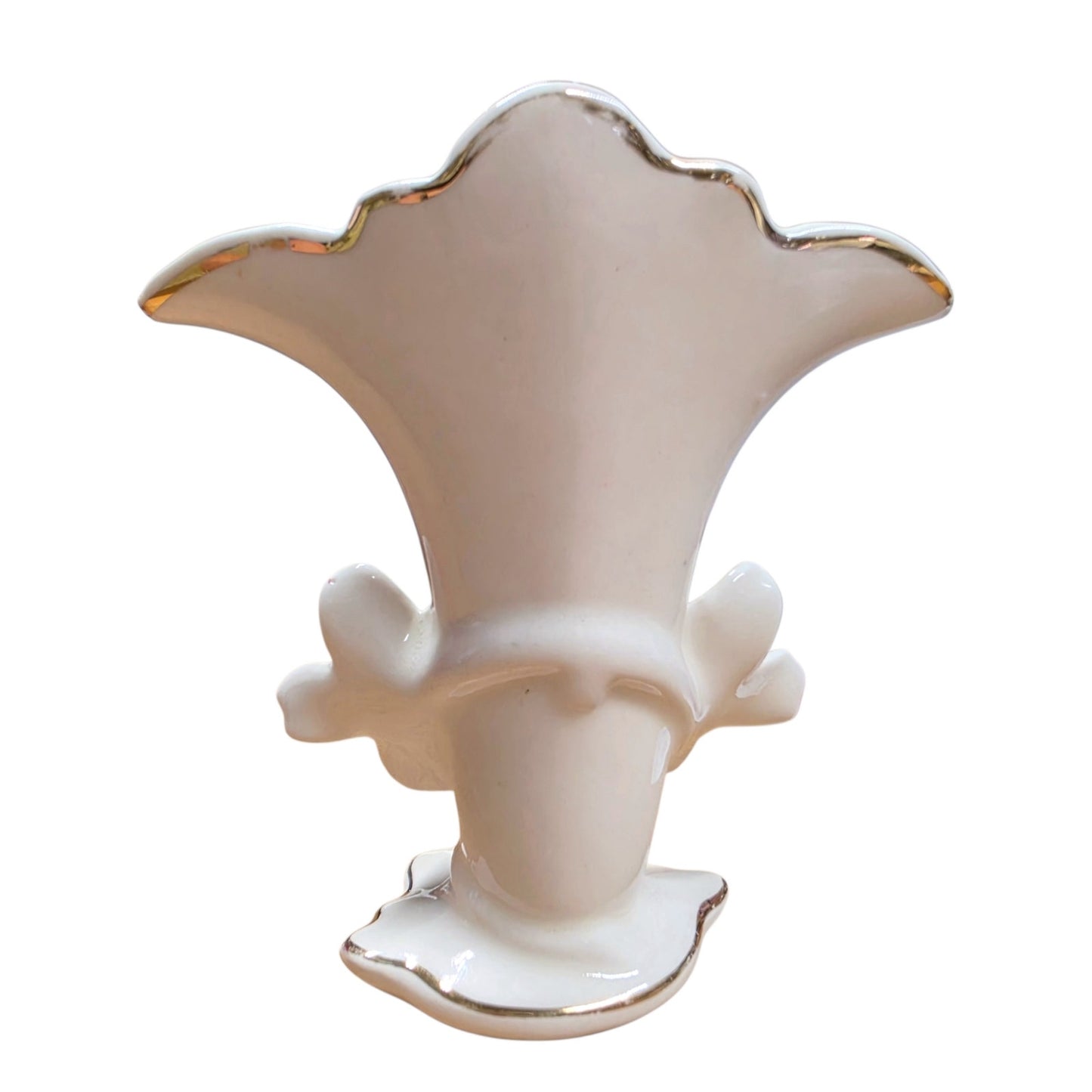 Vintage Floral Fan Vase Ceramic Pink Bud Vase Gold Trim Accent Art Deco AS IS