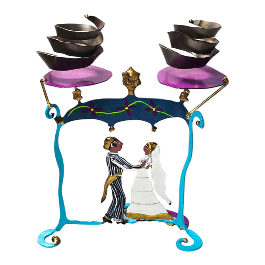Piper Strong Enameled Metal Sculpture, Metal with Brass Dancing Man Woman Bride Groom Wedding