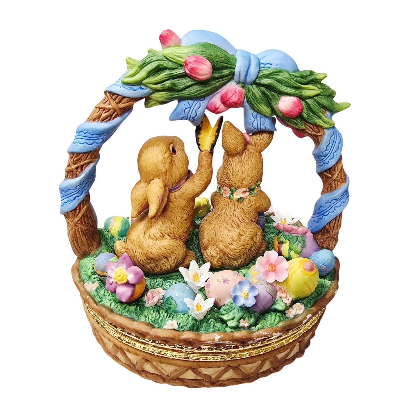 Large 9" Porcelain Easter Bunny Basket Lidded Centerpiece