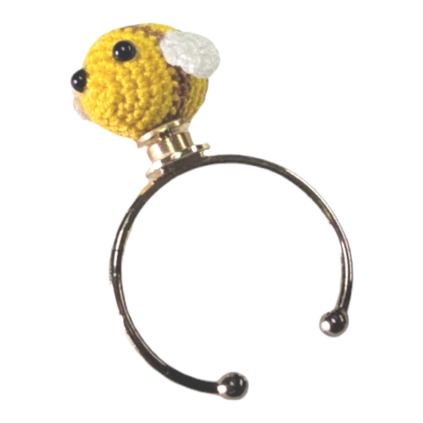 Micro-Crochet Spinning Honey Bee on Cuff Ring, Fits many sizes