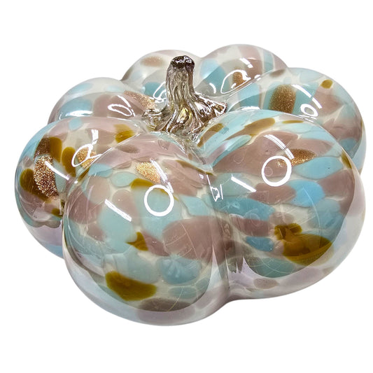 Hand Blown Art Glass Pumpkin Copper Aventurine, Lavender, Blue, Gold Speckled
