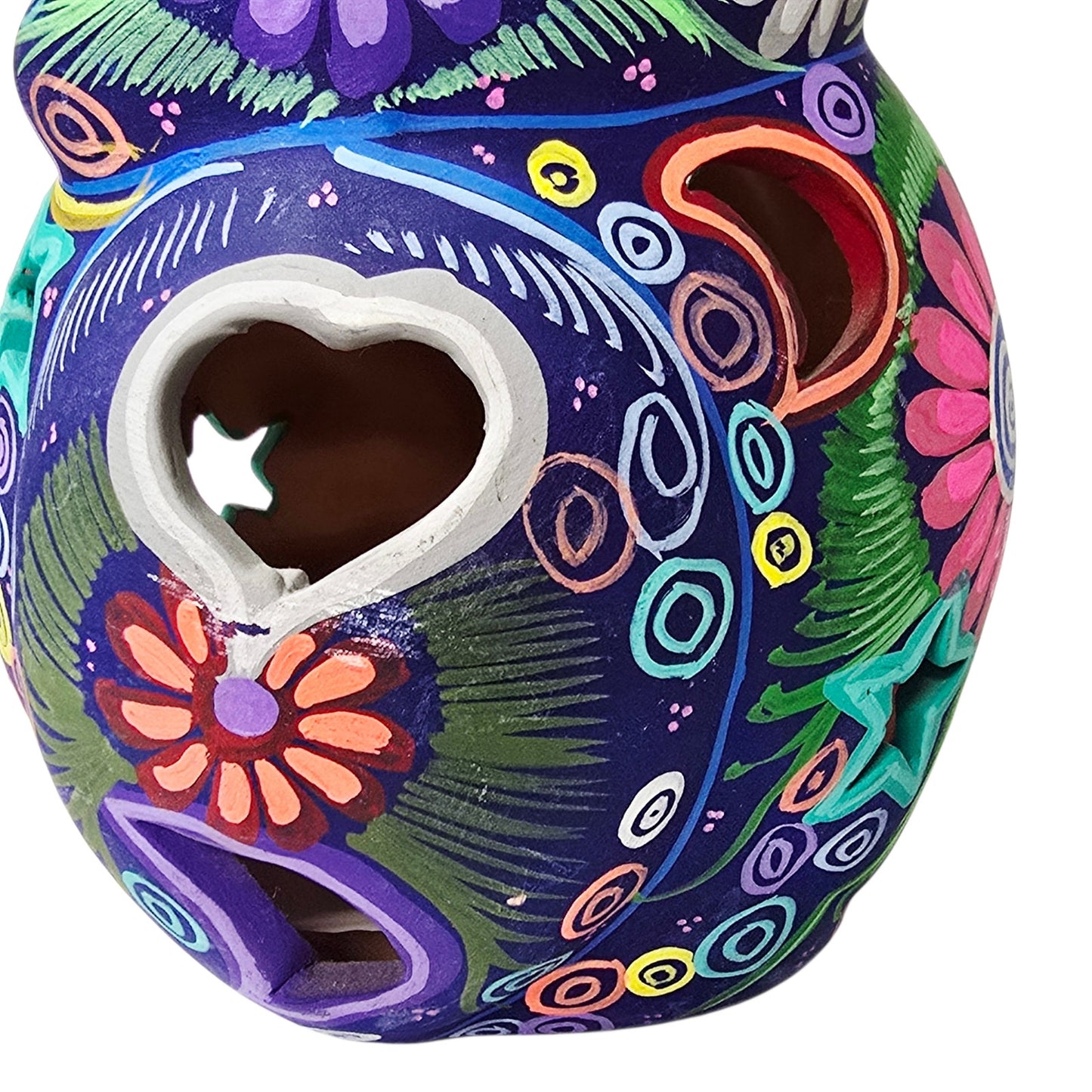 Mexican Talavera Style Owl Luminary Hand Painted Folk Art Candle Holder