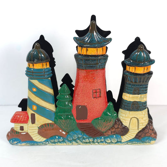 Hand Painted Lighthouse Letter Napkin Holder Coastal Nautical Desk Decor
