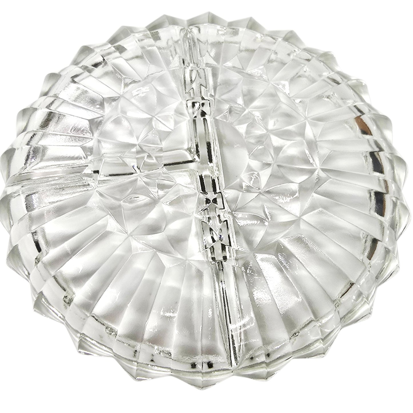 Vintage Pressed Glass Divided Relish Dish Clear Sunburst Pattern AS IS Read