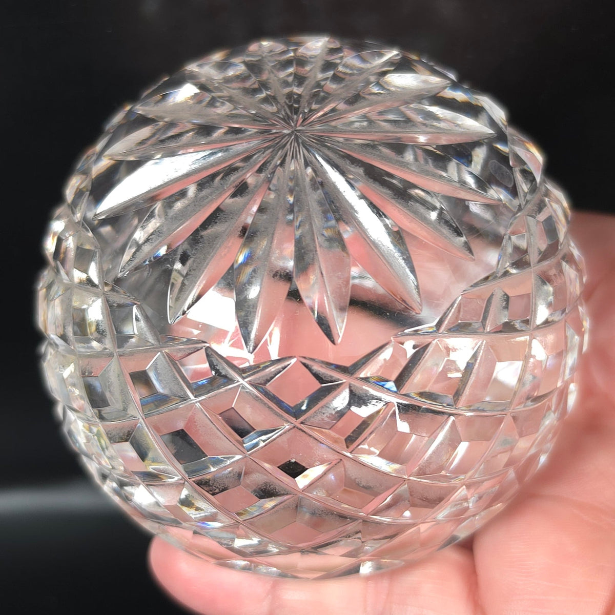 Waterford Crystal Hollow Dome Paperweight Diamond Cut Starburst Signed