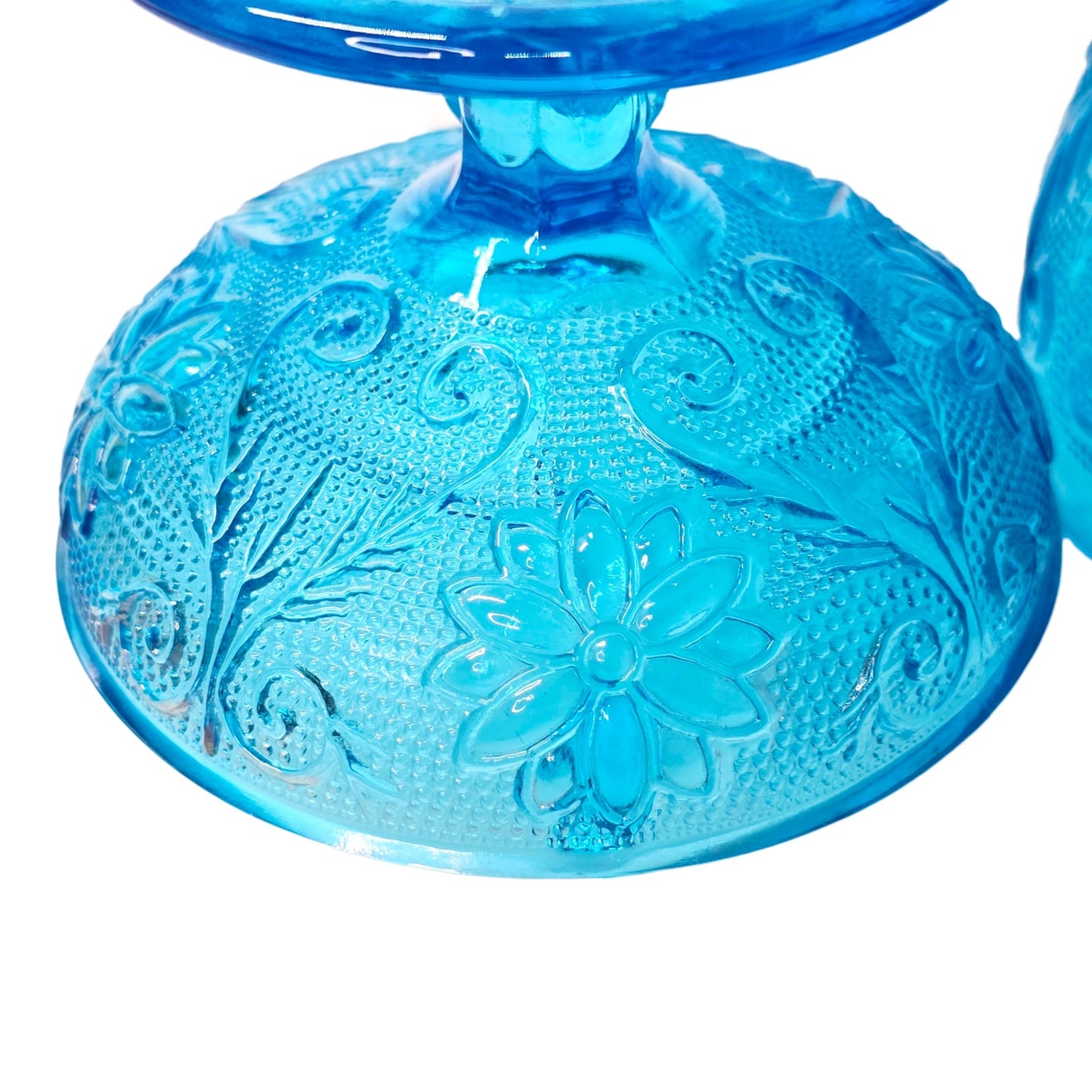 Vintage Indiana Glass Fairy Lamp "Horizon" Aqua Blue Floral Tiara Exclusives