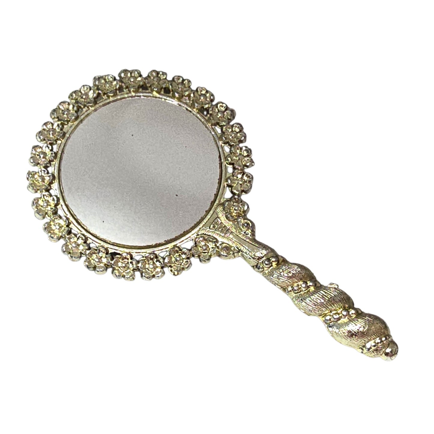 Sam Fink Vanity Set Mirror Tray Purse Mirror Cherub Flower Silver Tone Harp Feet