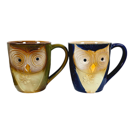 Set of 2 Elite Couture Owl Coffee Mugs by Gibson Coffee Tea, 17 oz., 4.4" H