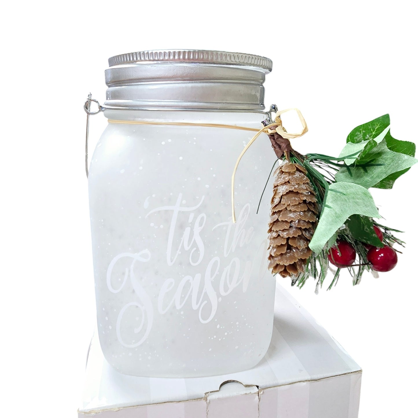 Scentsy DECK THE HALLS Frosted Glass Mason Jar Full Wax Warmer Christmas Farmhouse