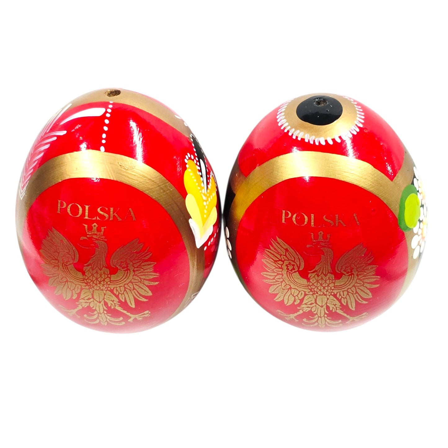 Set of 2 Polish Arteggs Hand Painted Easter Eggs Polish White Eagle Floral Folk