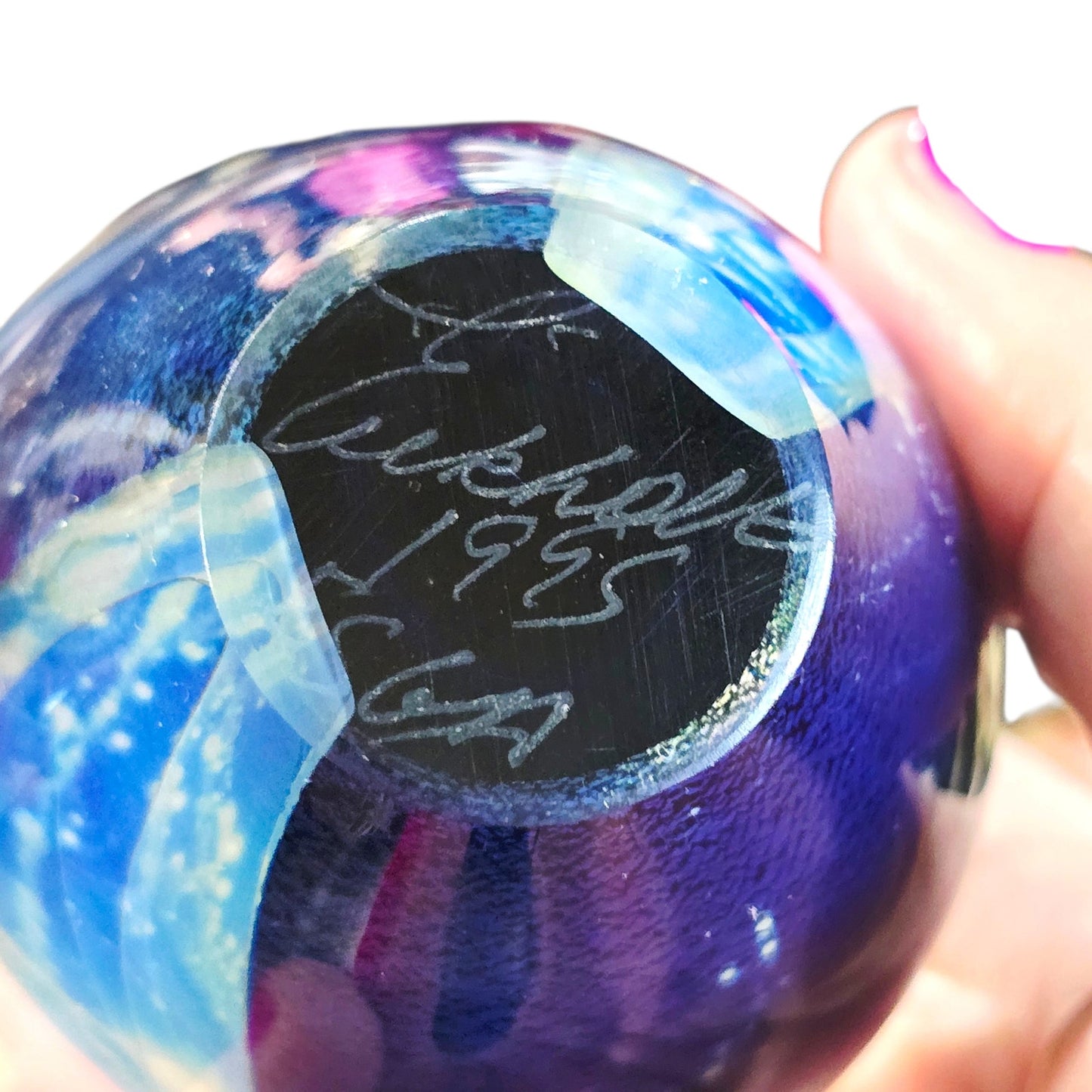 Robert Eickholt Signed Art Glass Paperweight 1995 Dichroic Blue Egg ESGA Vtg