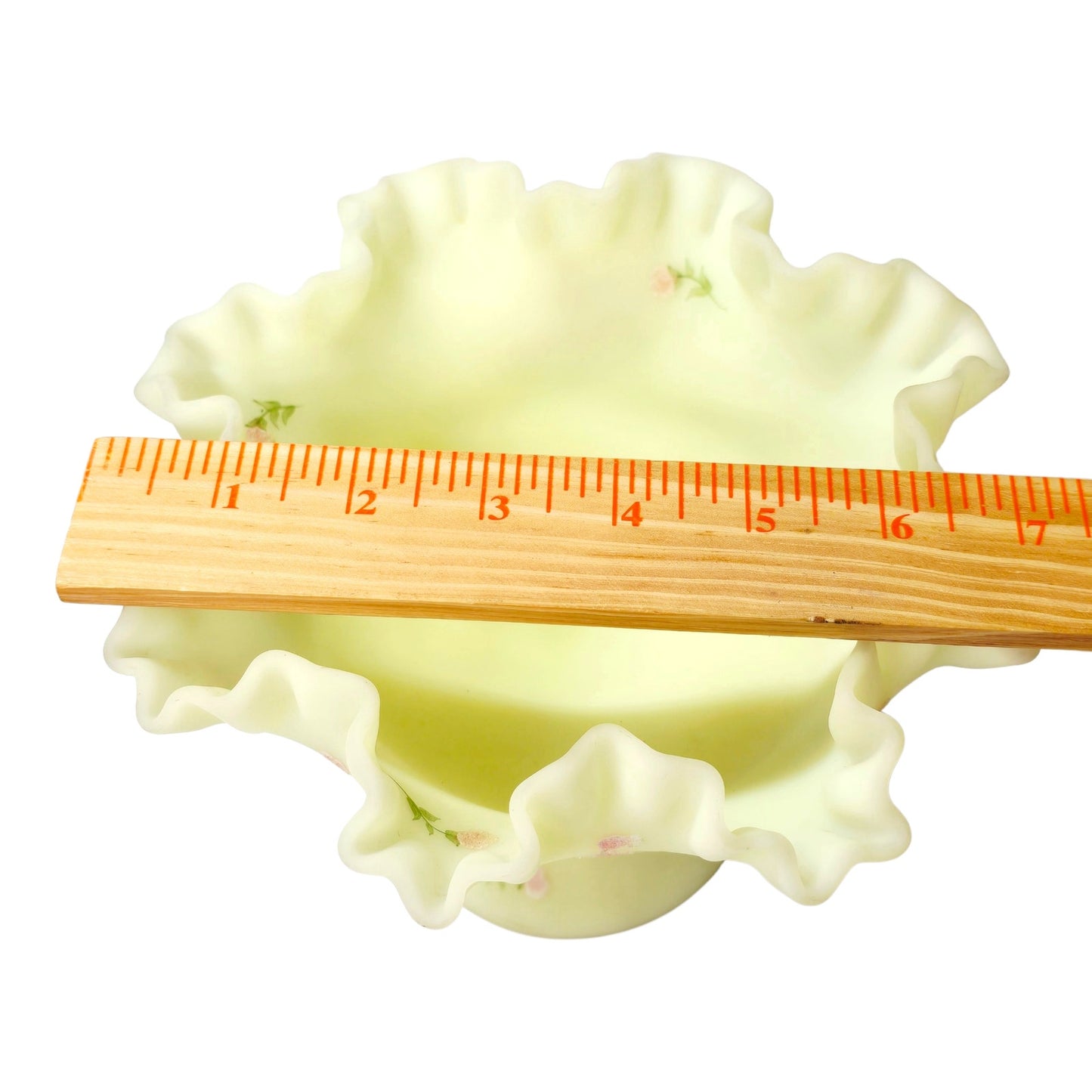 Fenton Custard Uranium Glass Compote Hand Painted Floral Strong Glow Signed