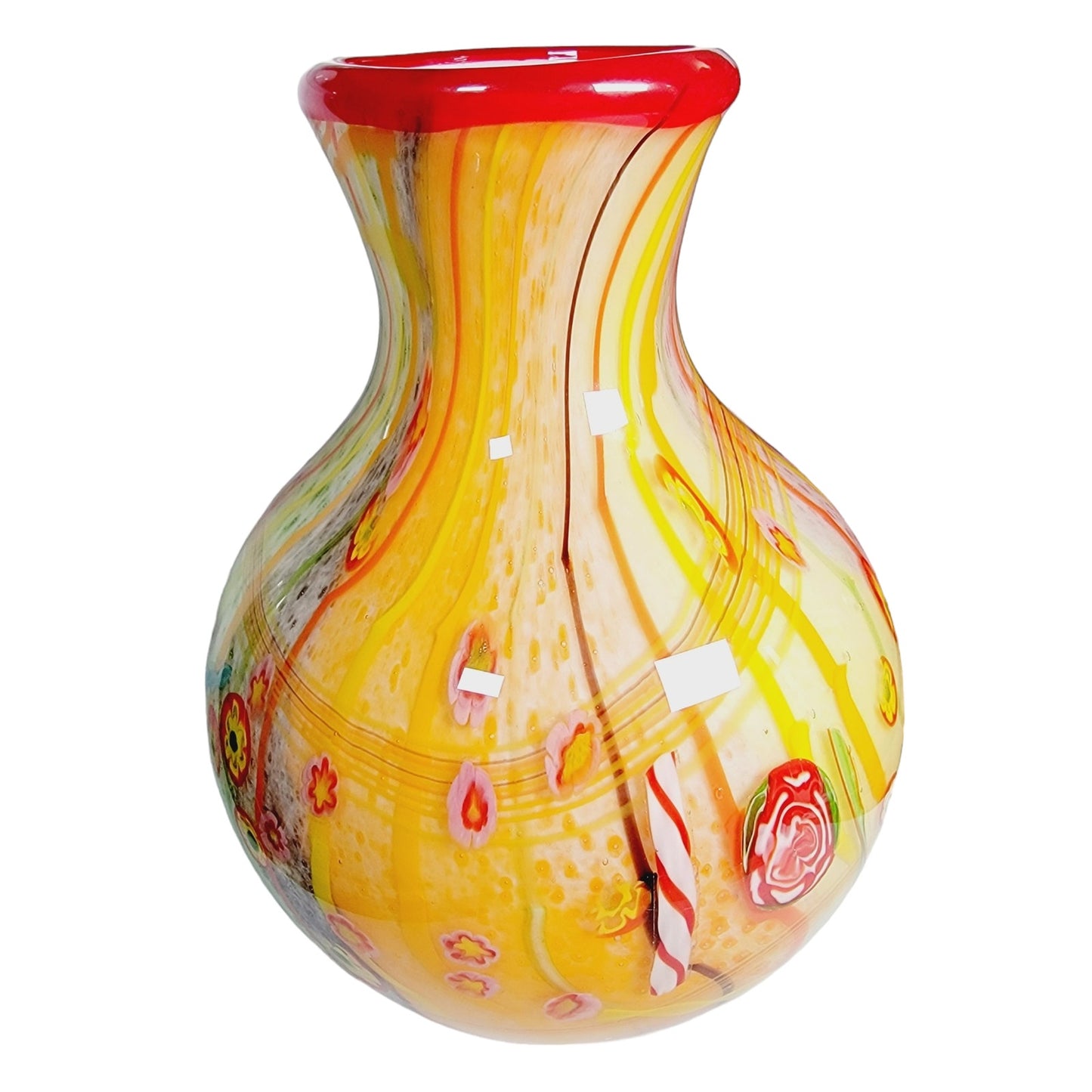 Large Murano Style Art Glass Vase Millefiori Hand-Blown Cased Glass 9.5"