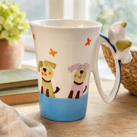 Indra Stoneware 3D Dog Mug Hand Painted Thailand Vintage Applied Ceramic Cup