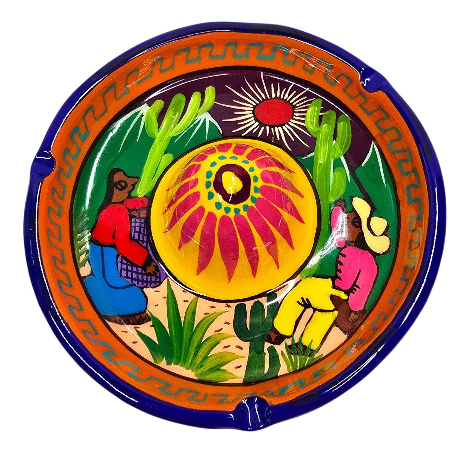 Vtg Mexican Folk Art Sombrero Ashtray Pottery Hand Painted Signed