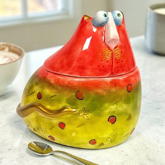 Studio Designworks Joy Cats Ceramic Cat Lidded Sugar Bowl Jam Jar Handpainted