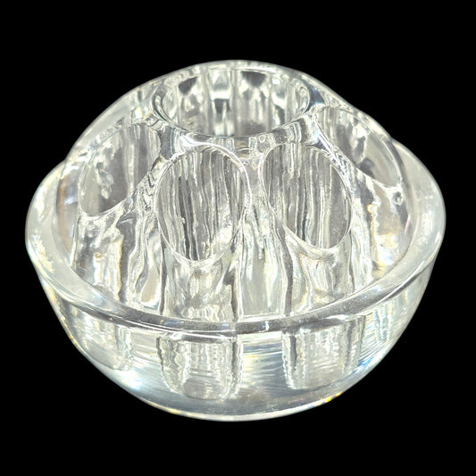 Vintage Domed Glass Flower Frog, 9 Holes, Lightly Glowy, 3" W