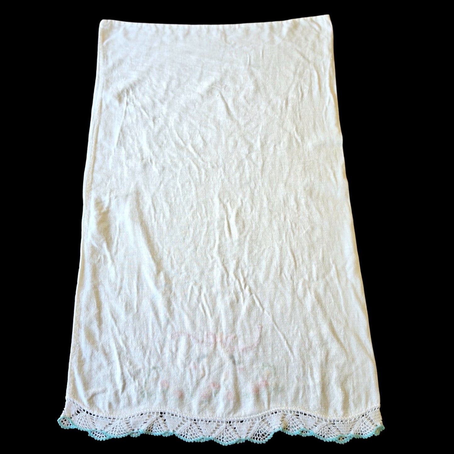 Vintage Embroidered Pillowcase Cats Wishbone Blue Lace Trim Pink Bow
