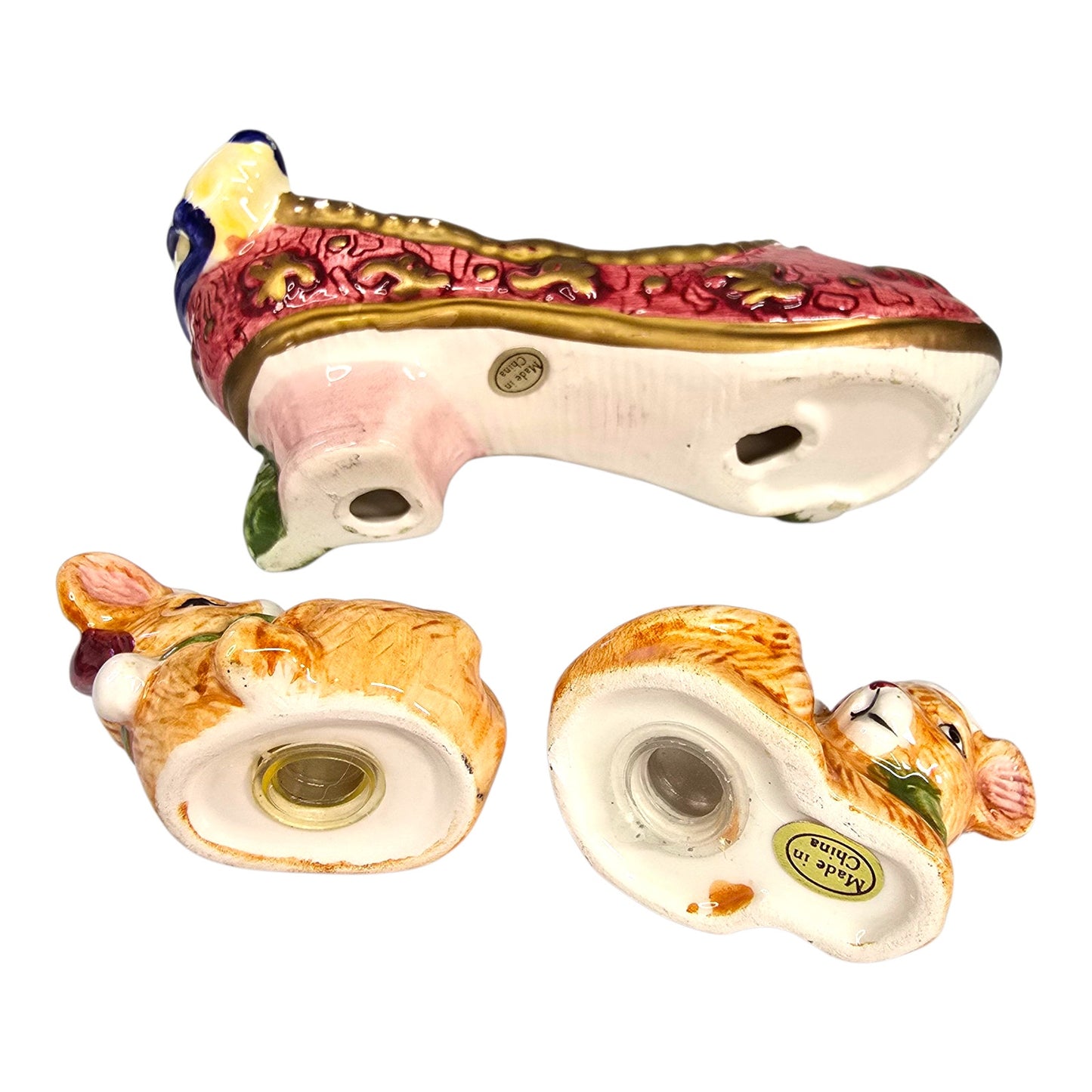 Vtg "Not Even A Mouse" Salt & Pepper in Shoe Hermitage Pottery Holiday Christmas