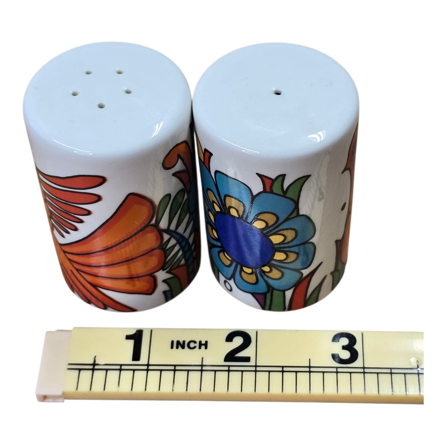 Vtg Villeroy Boch Acapulco Salt Pepper Shakers Retro Bird Flower Set Pop Art