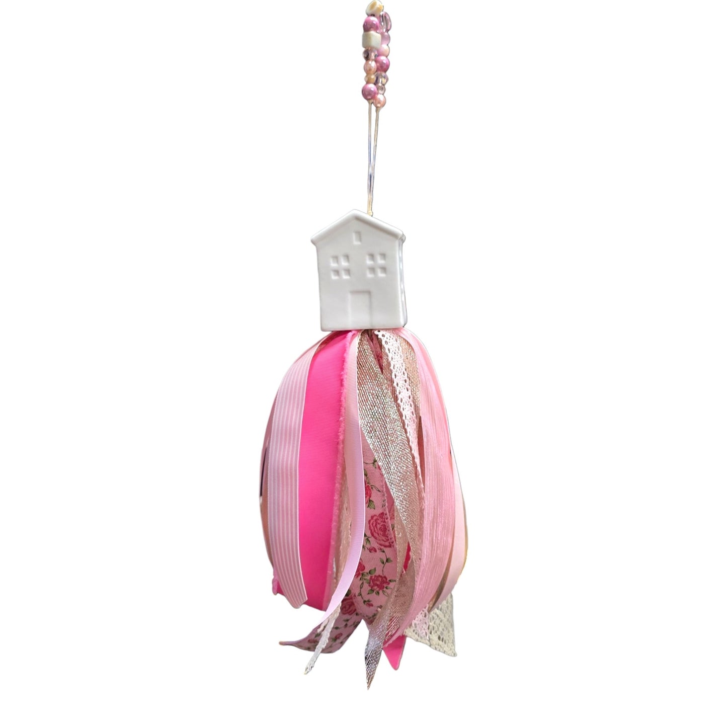 Ceramic House Tassel | Handmade Upcycled Salt Shaker Hanging Ribbon Decor