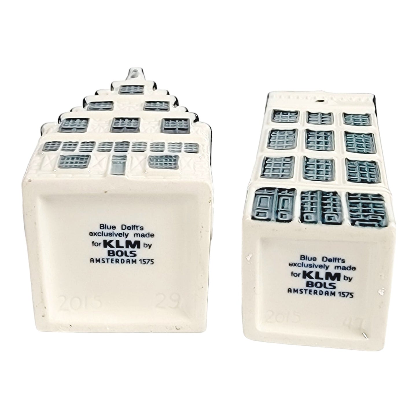 Set of 2 KLM Blue Delft by BOLS Holland Miniature Houses Amsterdam 1575 2015 #47 and #29