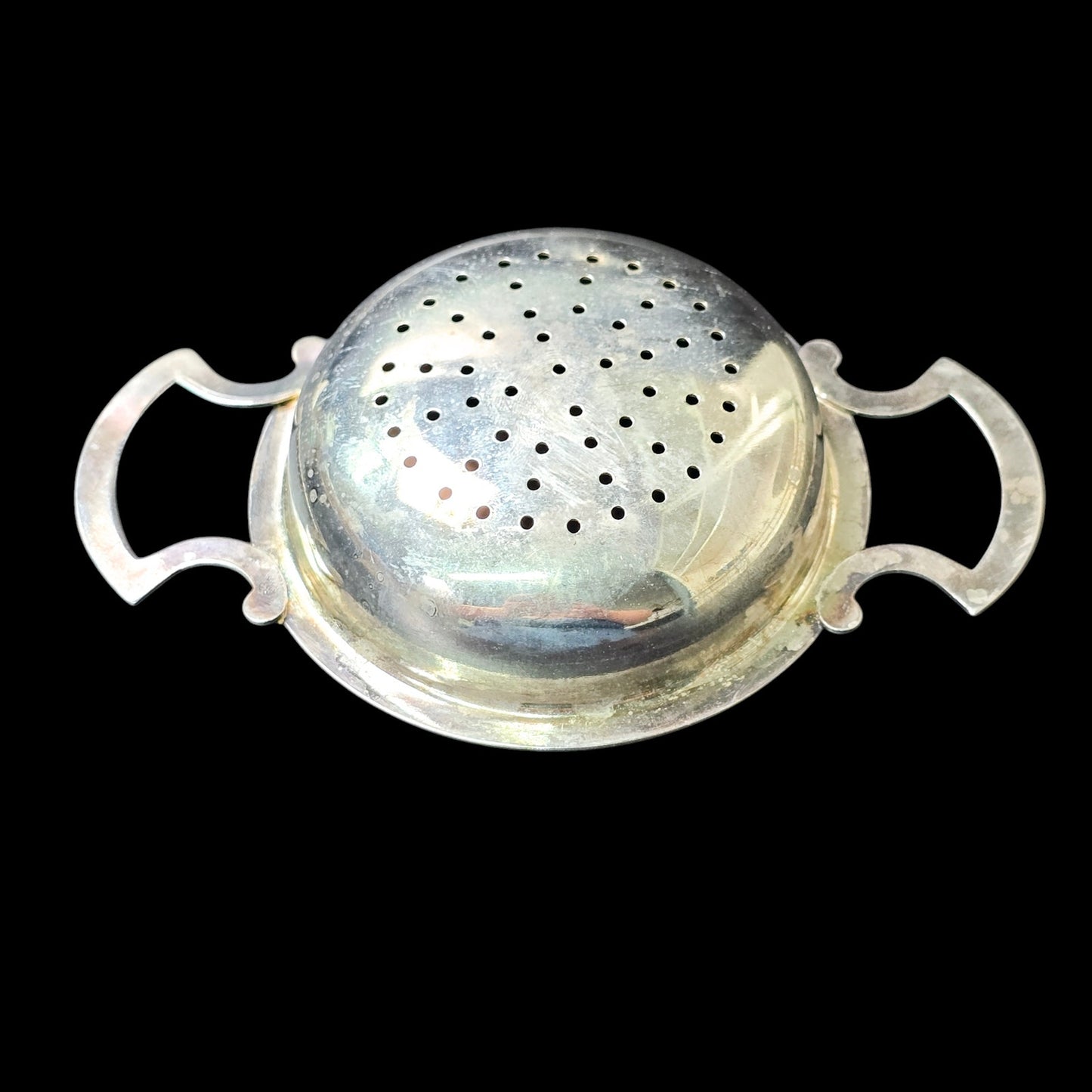 Double Handle Tea Strainer with Dish, Lemon Strainer, Vintage Barware