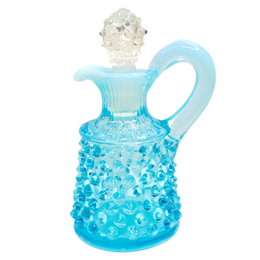 Fenton Blue Opalescent Hobnail Cruet w/ Stopper Uranium Reactive Art Glass
