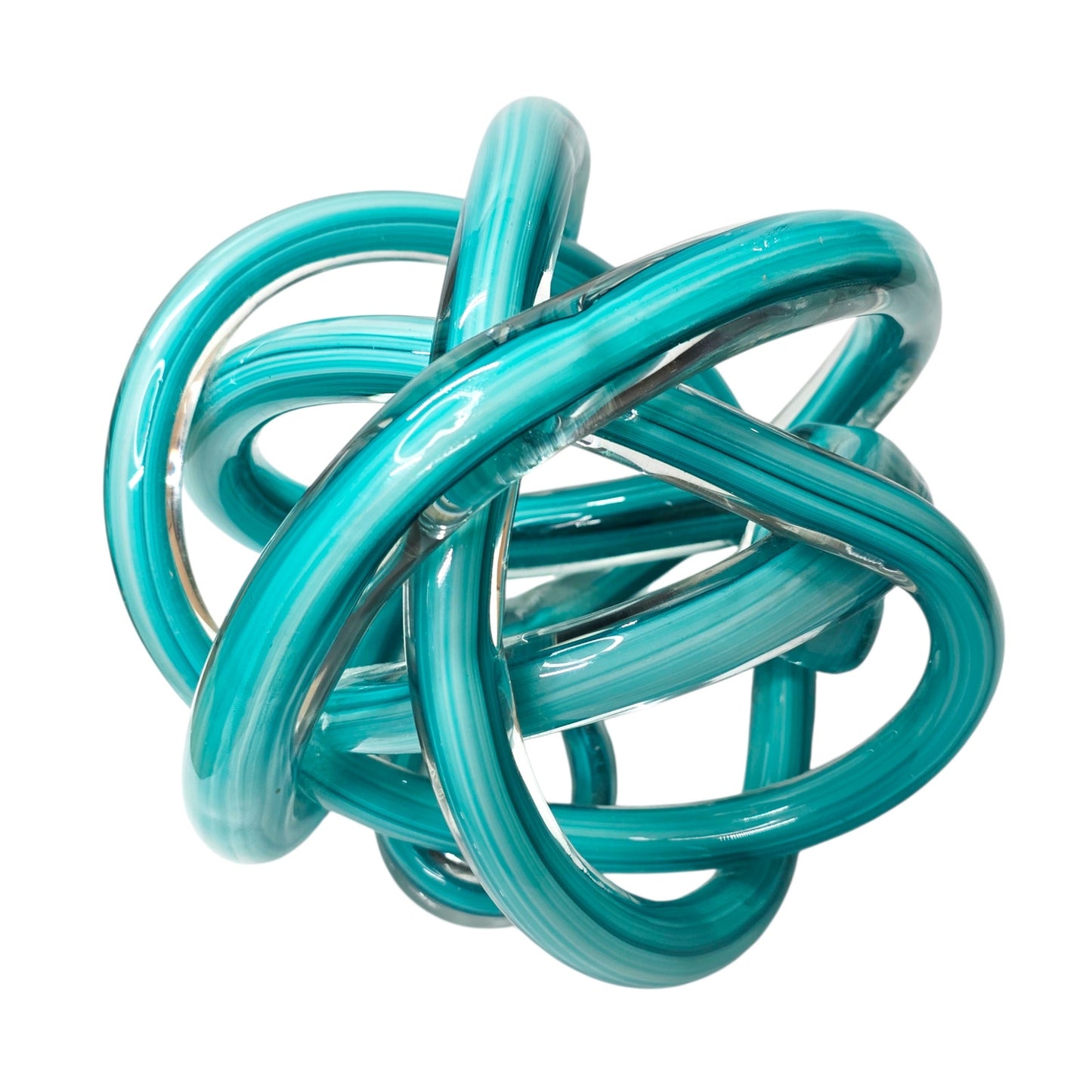 Teal Blue Hand-Blown Art Glass Knot Sculpture - Modern Abstract Decor