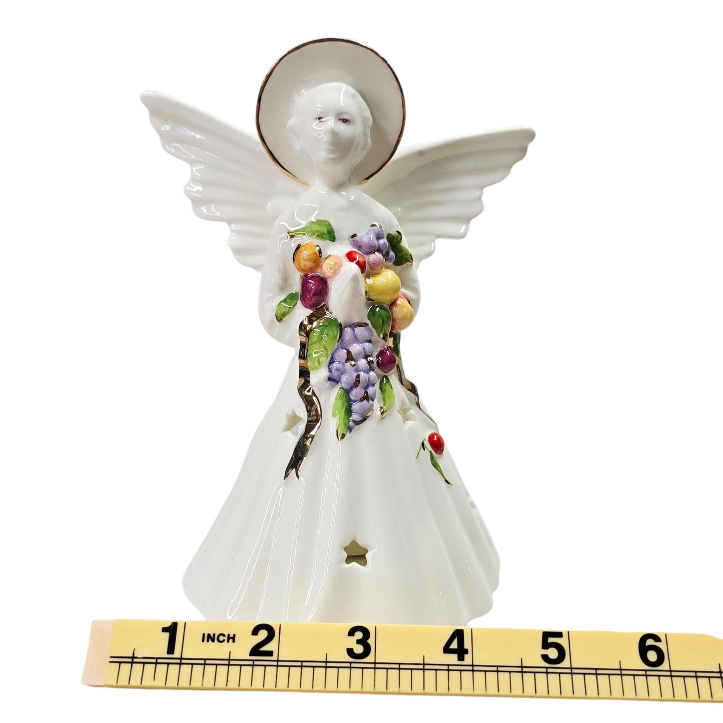 Vtg Harrods London 1990 Porcelain Angel Figurine Fruit Garland Candle Holder