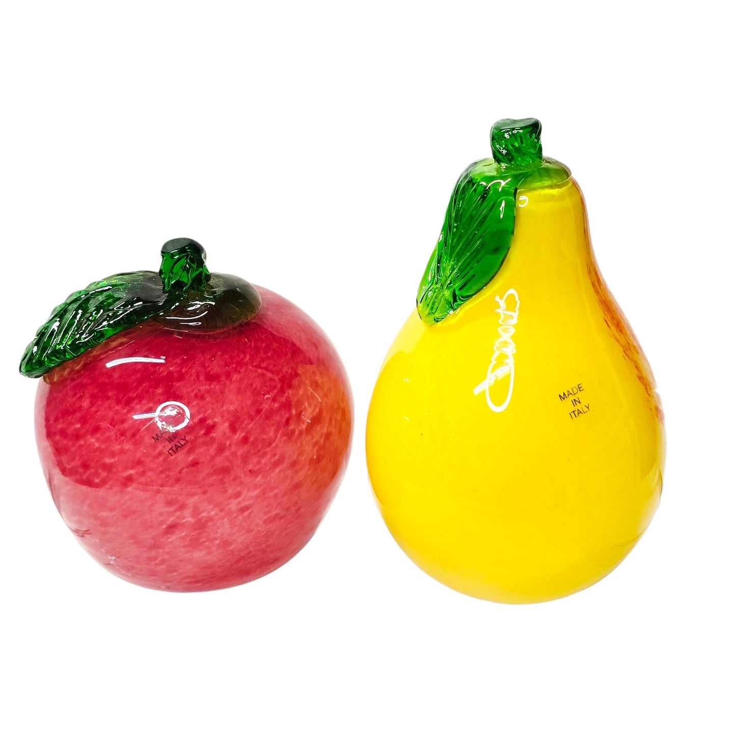 Vtg Italian Art Glass Fruit Apple Pear Figurines Hand Blown Murano Style Italy
