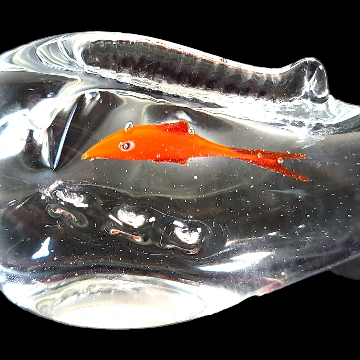 Handblown Clear Art Glass Dolphin with Orange Goldfish Inside