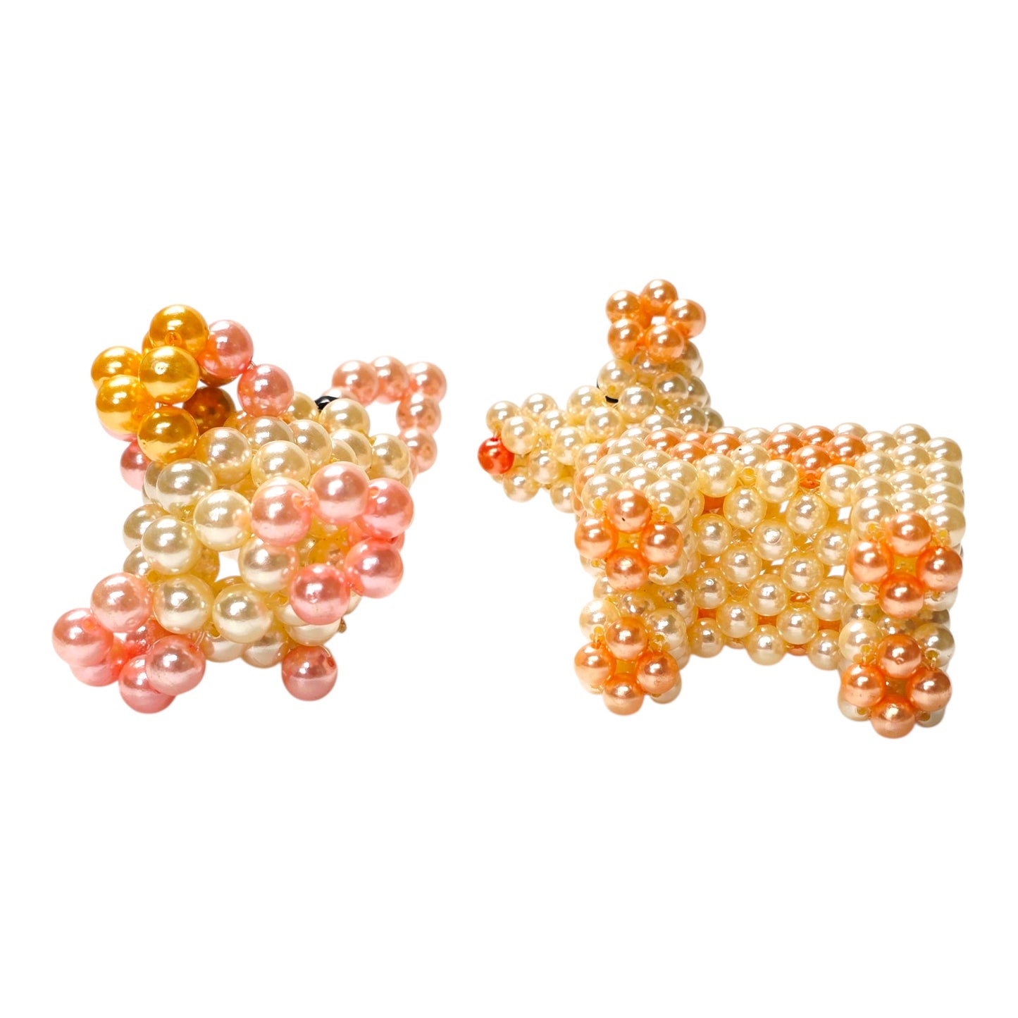Set of 2 Vintage Faux Pearl Beaded Dog and Bunny Pink & Cream Pearl Figurines