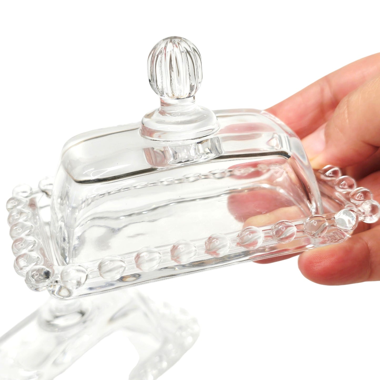 Circleware Mini Glass Butter Dishes - Set of 2 Vintage Style Clear Pressed Glass