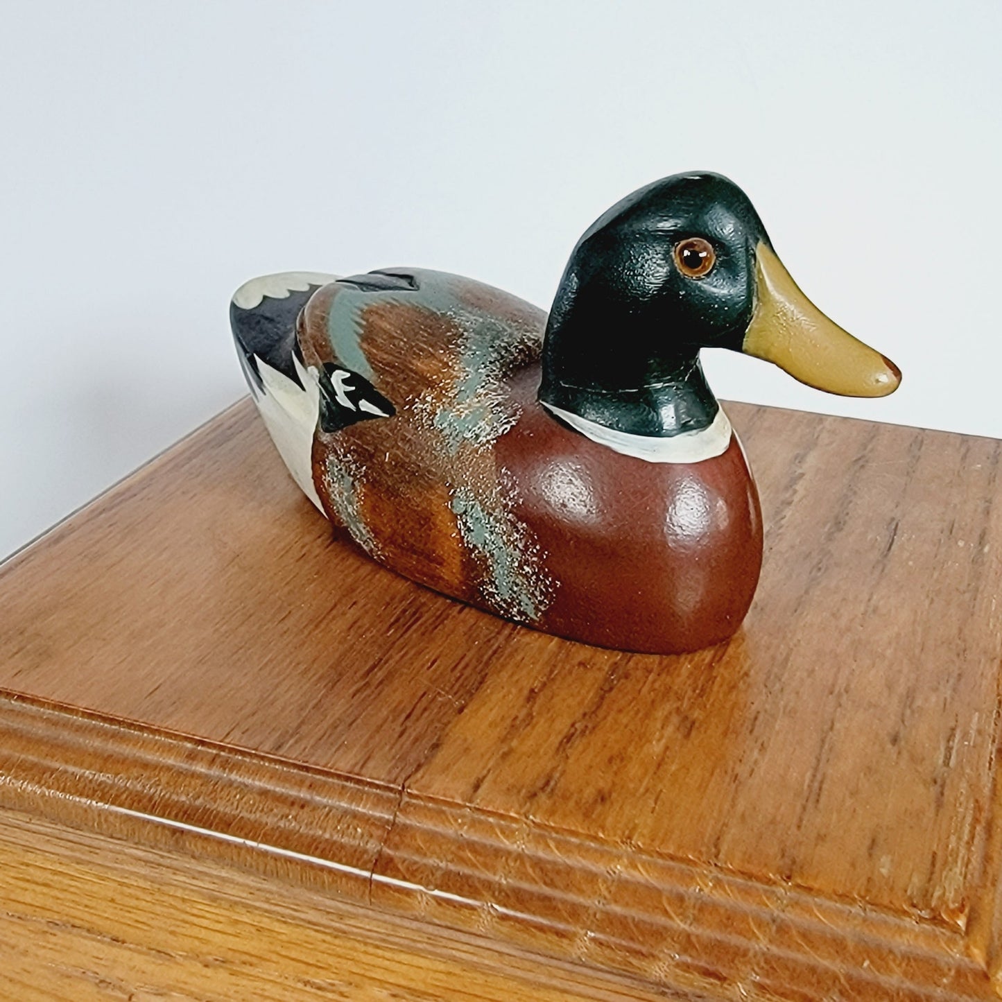 Wooden Trinket Box with Hand-Carved Mallard Duck on Lid, Rustic Decor, Card Box