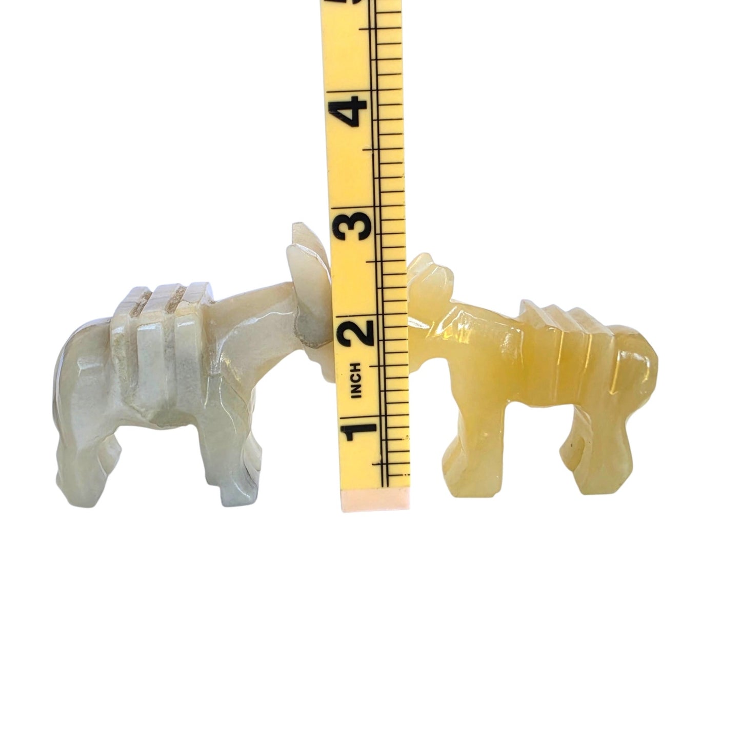 Vtg Carved Onyx Alabaster Donkey Figurines Pair UV Reactive Stone Nativity Piece