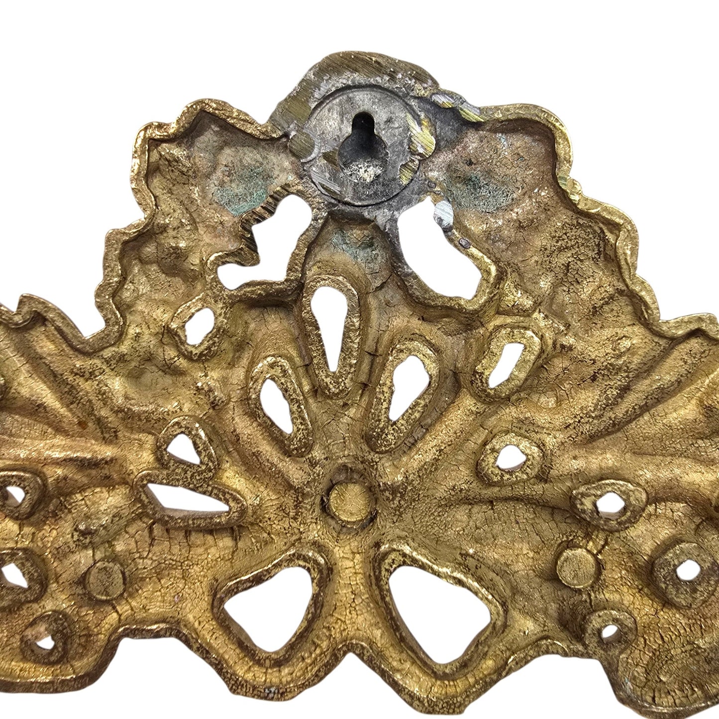 Vtg Brass Furniture Embellishment Applique Wall Plaque Floral Swag Pediment 15"