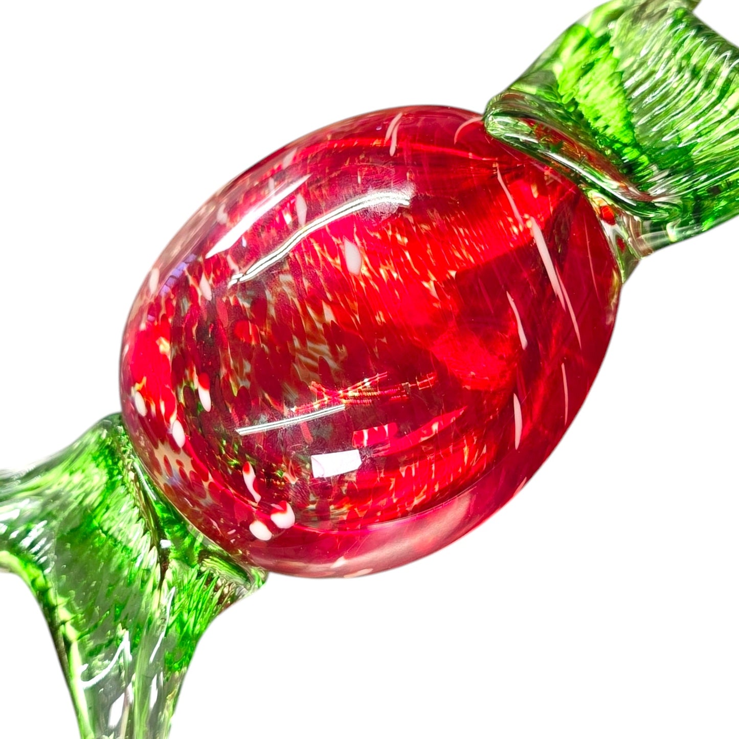 Large Handblown Art Glass Candy Red and Green, Christmas Candy Decoration