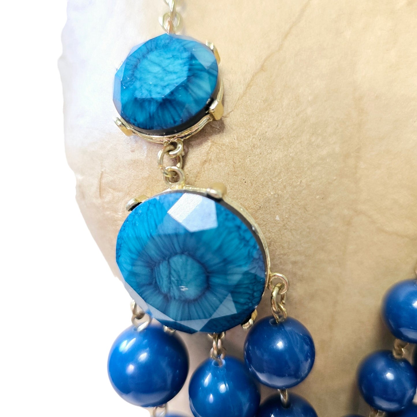 Gorgeous Multi-Stranded Blue Bead Statement Necklace